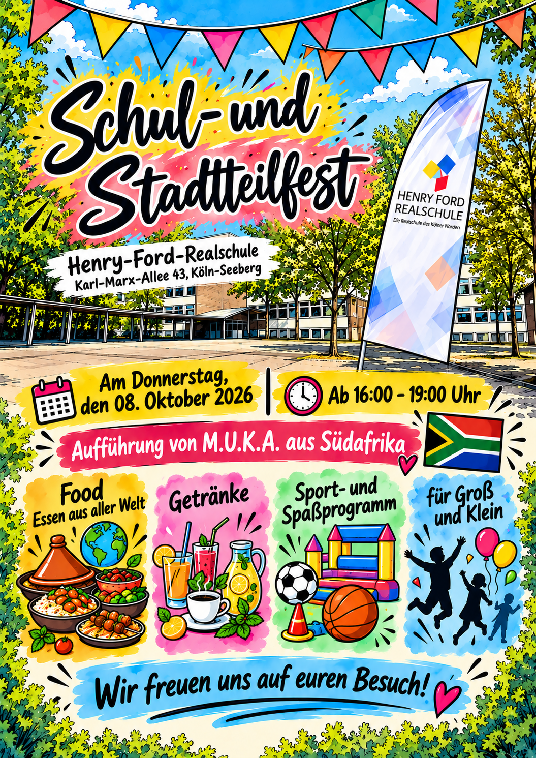 Plakat zum Schul- und Stadtteilfest der Henry-Ford-Realschule